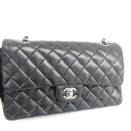 Chanel Timeless Classic Flap Medium 2009 Black Lambskin Leather Silver Hardware