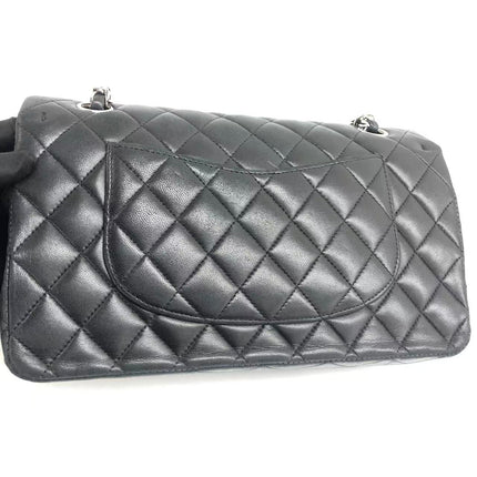 Chanel Timeless Classic Flap Medium 2009 Black Lambskin Leather Silver Hardware