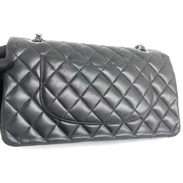 Chanel Timeless Classic Flap Medium 2009 Black Lambskin Leather Silver Hardware