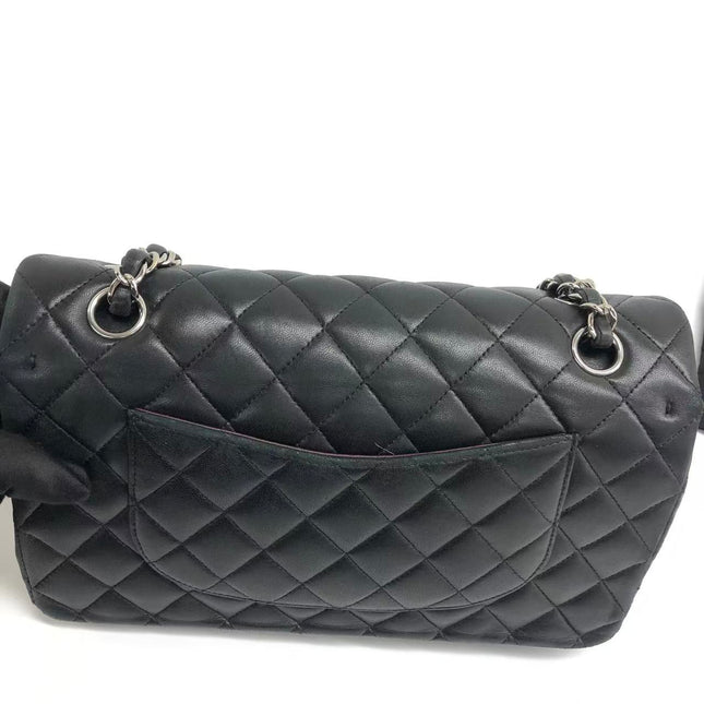 Chanel Timeless Classic Flap Medium 2009 Black Lambskin Leather Silver Hardware