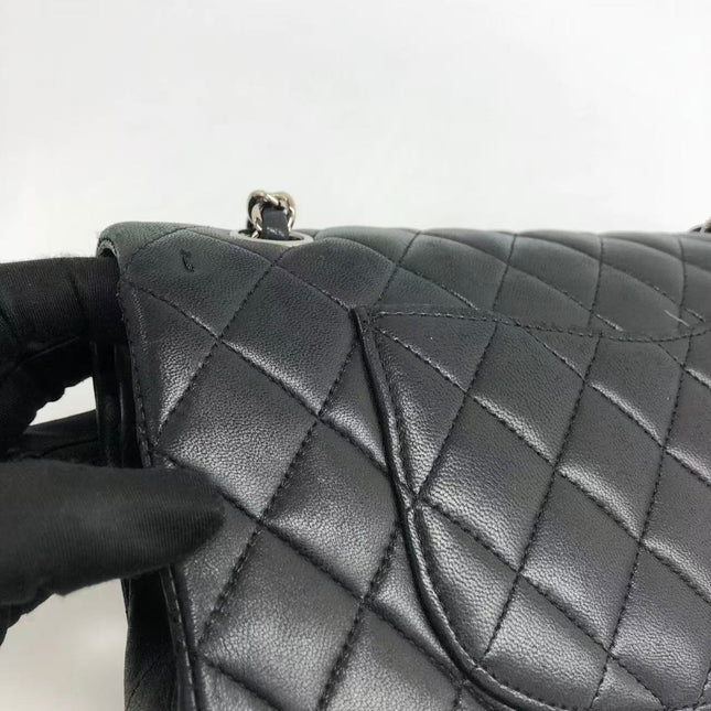 Chanel Timeless Classic Flap Medium 2009 Black Lambskin Leather Silver Hardware