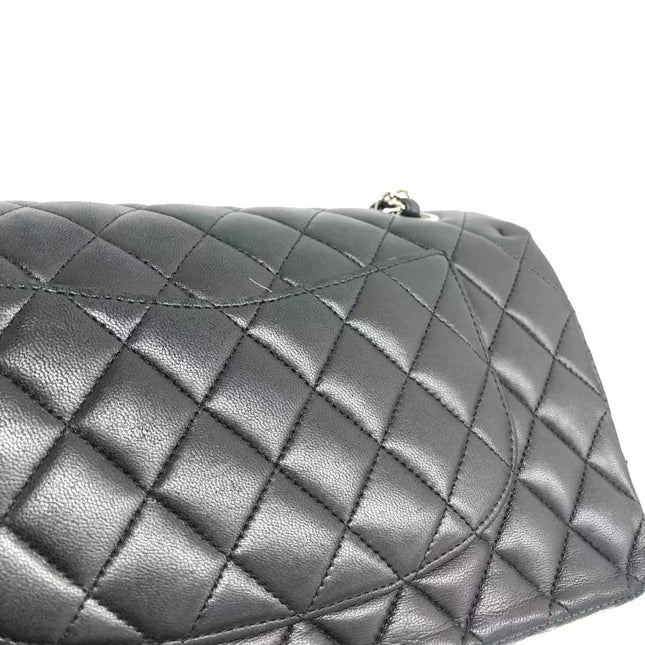 Chanel Timeless Classic Flap Medium 2009 Black Lambskin Leather Silver Hardware