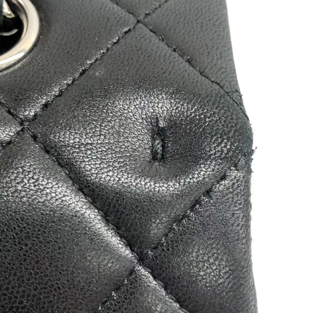 Chanel Timeless Classic Flap Medium 2009 Black Lambskin Leather Silver Hardware