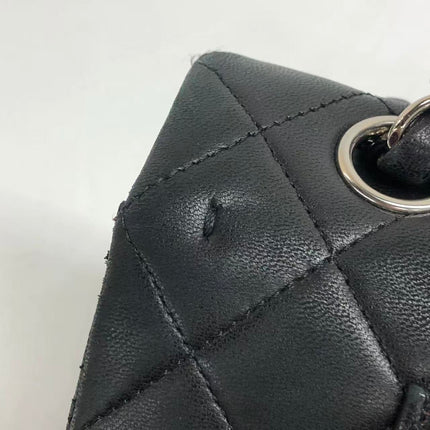 Chanel Timeless Classic Flap Medium 2009 Black Lambskin Leather Silver Hardware