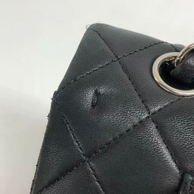 Chanel Timeless Classic Flap Medium 2009 Black Lambskin Leather Silver Hardware