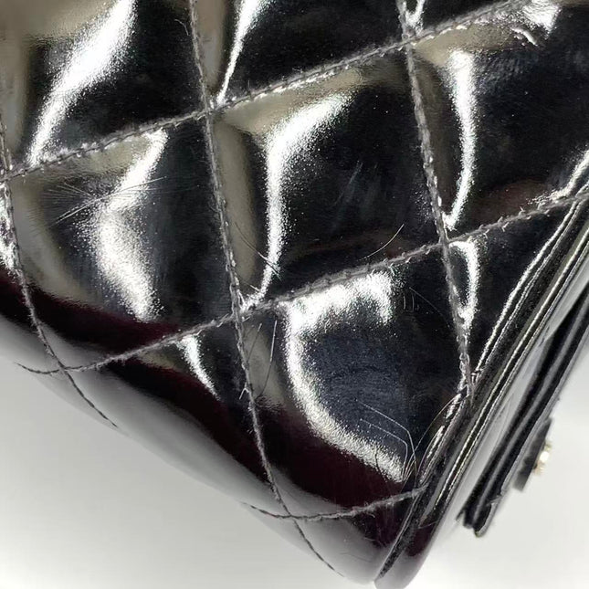 Chanel Vanity Case Vintage Black Patent Leather Silver Clasp Hardware
