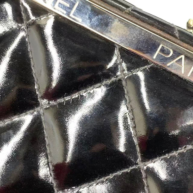 Chanel Vanity Case Vintage Black Patent Leather Silver Clasp Hardware