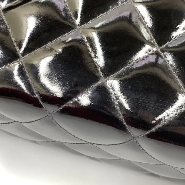 Chanel Vanity Case Vintage Black Patent Leather Silver Clasp Hardware