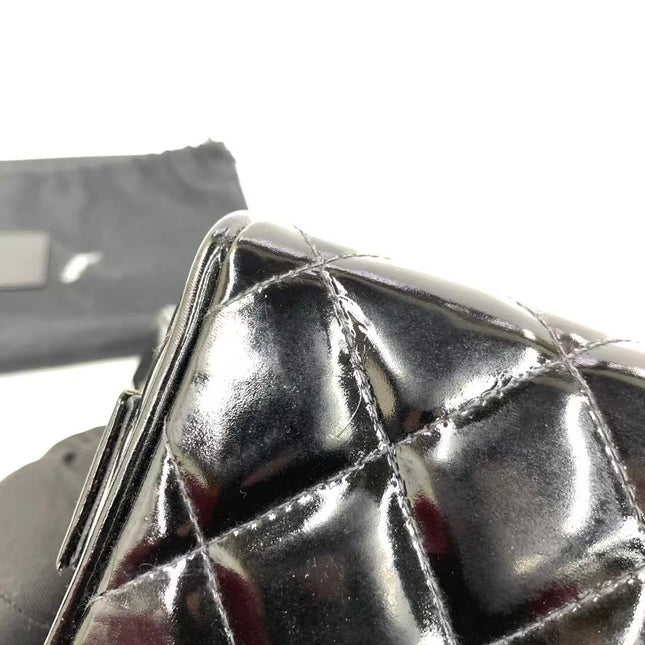 Chanel Vanity Case Vintage Black Patent Leather Silver Clasp Hardware