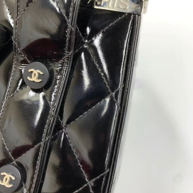 Chanel Vanity Case Vintage Black Patent Leather Silver Clasp Hardware