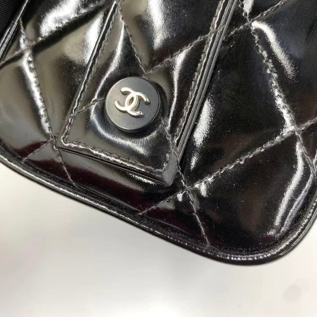 Chanel Vanity Case Vintage Black Patent Leather Silver Clasp Hardware
