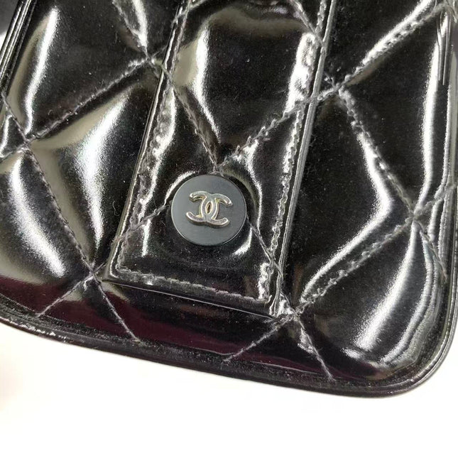Chanel Vanity Case Vintage Black Patent Leather Silver Clasp Hardware