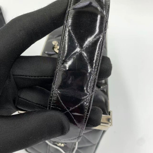 Chanel Vanity Case Vintage Black Patent Leather Silver Clasp Hardware