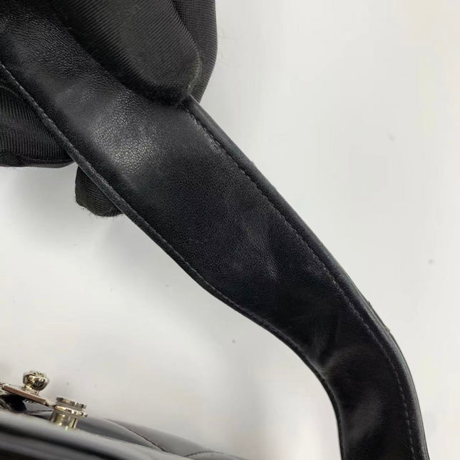 Chanel Vanity Case Vintage Black Patent Leather Silver Clasp Hardware