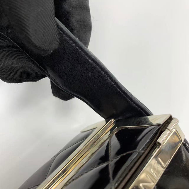 Chanel Vanity Case Vintage Black Patent Leather Silver Clasp Hardware