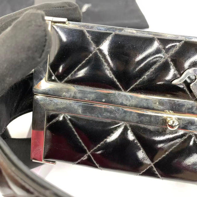 Chanel Vanity Case Vintage Black Patent Leather Silver Clasp Hardware