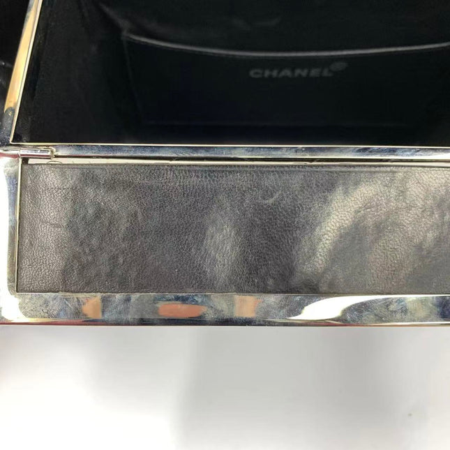 Chanel Vanity Case Vintage Black Patent Leather Silver Clasp Hardware