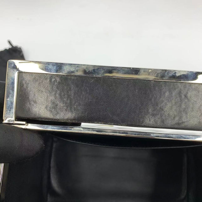 Chanel Vanity Case Vintage Black Patent Leather Silver Clasp Hardware