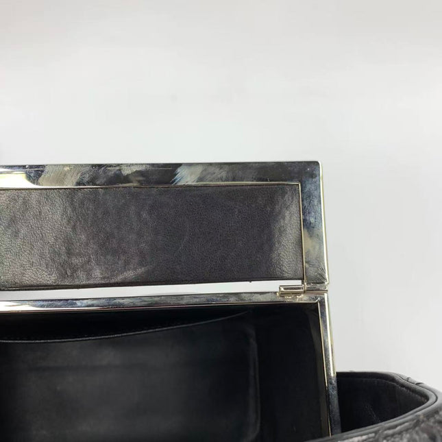 Chanel Vanity Case Vintage Black Patent Leather Silver Clasp Hardware