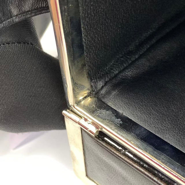 Chanel Vanity Case Vintage Black Patent Leather Silver Clasp Hardware