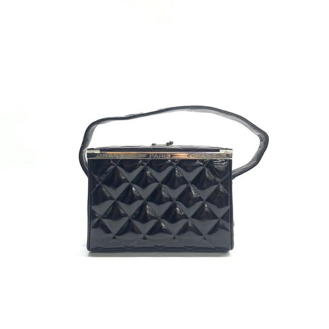 Chanel Vanity Case Vintage Black Patent Leather Silver Clasp Hardware