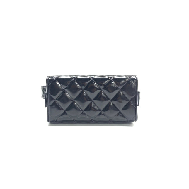 Chanel Vanity Case Vintage Black Patent Leather Silver Clasp Hardware