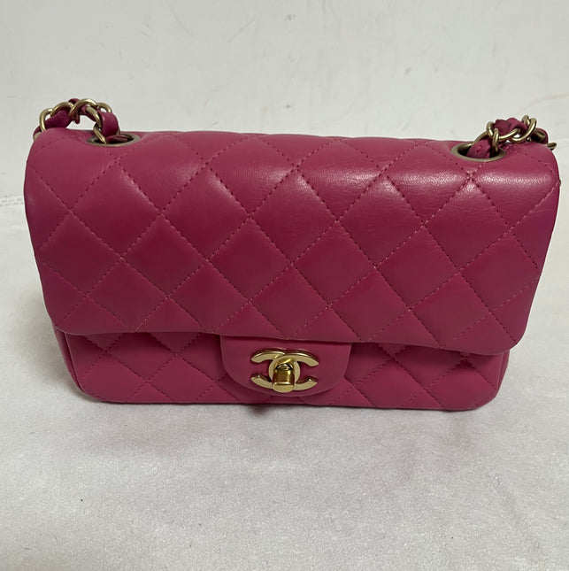 Chanel Classic Flap Rectangular Mini Rose Pink Lambskin Gold Hardware 2012-13