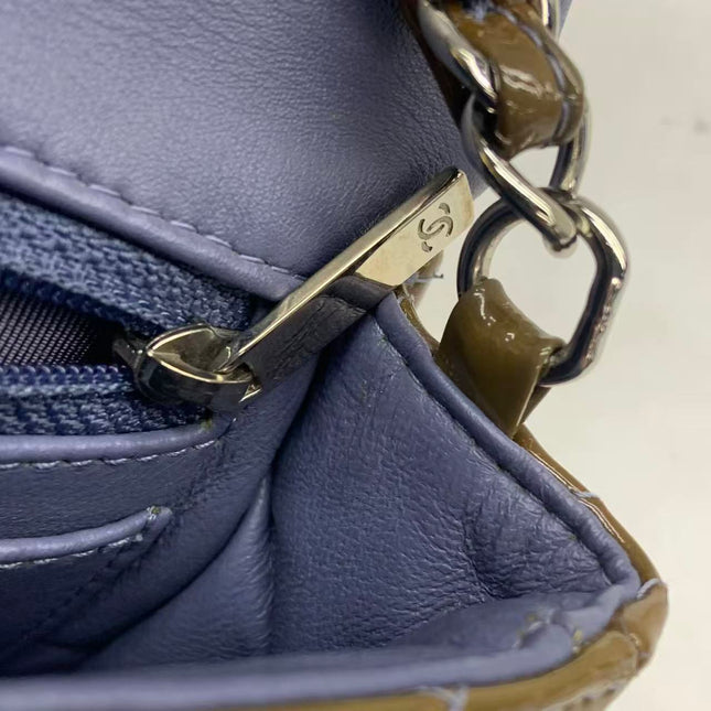 Chanel Classic Flap Mini 2012 Brown Patent Leather Silver Hardware