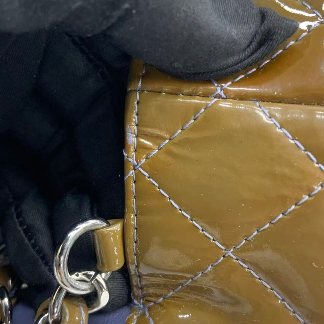 Chanel Classic Flap Mini 2012 Brown Patent Leather Silver Hardware