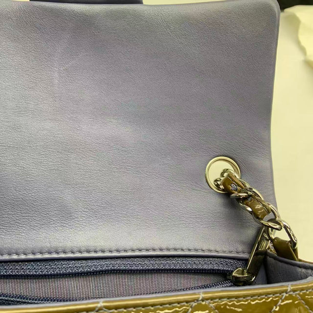 Chanel Classic Flap Mini 2012 Brown Patent Leather Silver Hardware