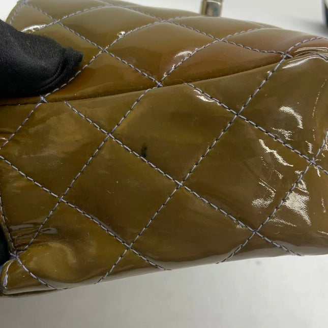 Chanel Classic Flap Mini 2012 Brown Patent Leather Silver Hardware