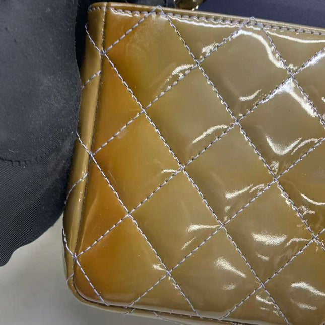 Chanel Classic Flap Mini 2012 Brown Patent Leather Silver Hardware