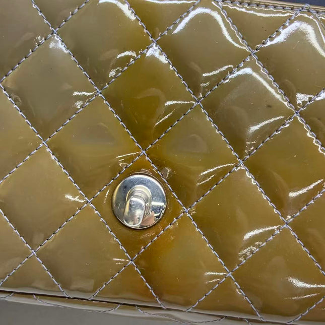 Chanel Classic Flap Mini 2012 Brown Patent Leather Silver Hardware