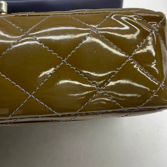Chanel Classic Flap Mini 2012 Brown Patent Leather Silver Hardware