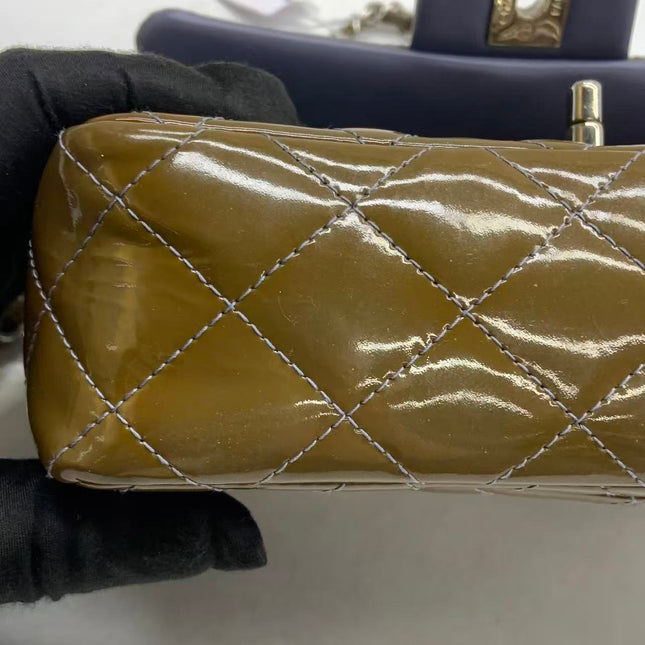 Chanel Classic Flap Mini 2012 Brown Patent Leather Silver Hardware