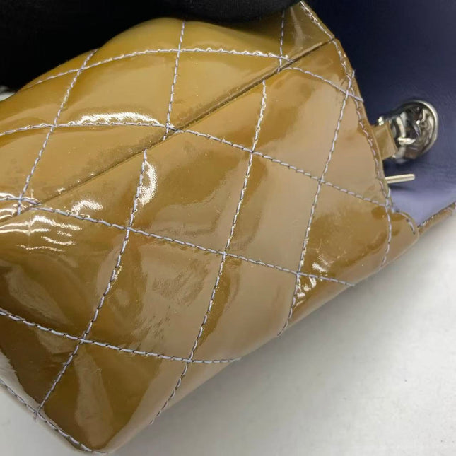 Chanel Classic Flap Mini 2012 Brown Patent Leather Silver Hardware