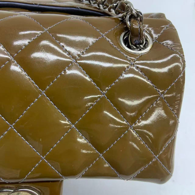 Chanel Classic Flap Mini 2012 Brown Patent Leather Silver Hardware