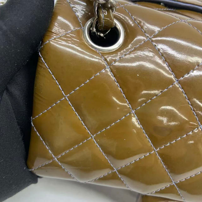Chanel Classic Flap Mini 2012 Brown Patent Leather Silver Hardware