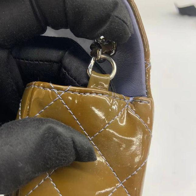 Chanel Classic Flap Mini 2012 Brown Patent Leather Silver Hardware