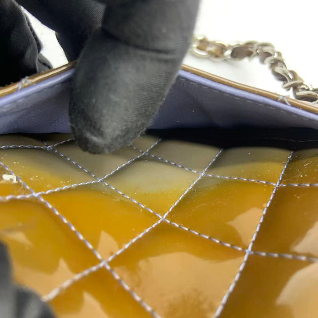 Chanel Classic Flap Mini 2012 Brown Patent Leather Silver Hardware