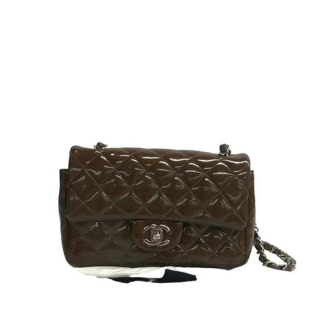 Chanel Classic Flap Mini 2012 Brown Patent Leather Silver Hardware-Luxbags