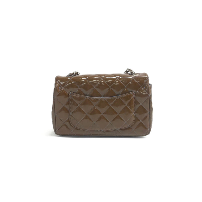 Chanel Classic Flap Mini 2012 Brown Patent Leather Silver Hardware