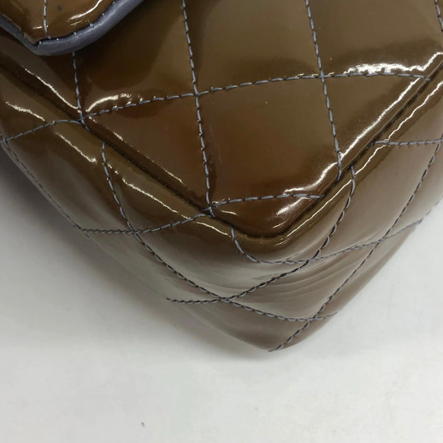 Chanel Classic Flap Mini 2012 Brown Patent Leather Silver Hardware