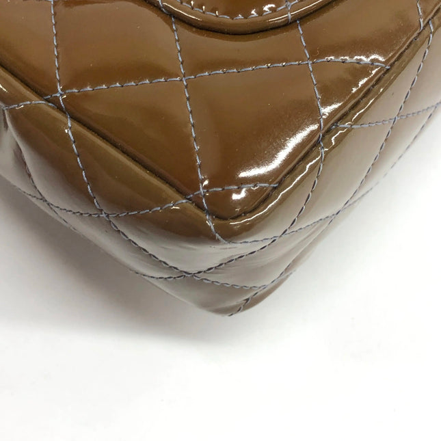 Chanel Classic Flap Mini 2012 Brown Patent Leather Silver Hardware