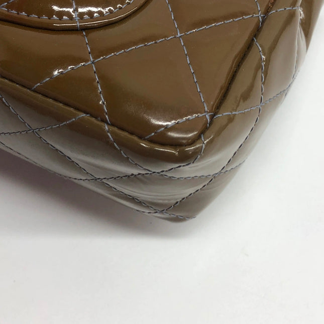 Chanel Classic Flap Mini 2012 Brown Patent Leather Silver Hardware