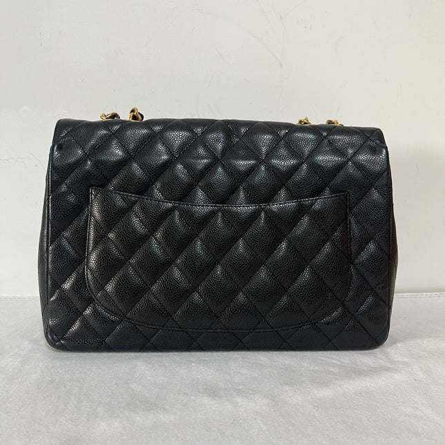 Chanel Classic Flap Jumbo 2008 Black Caviar Leather Single Flap 24k Gold Hardware