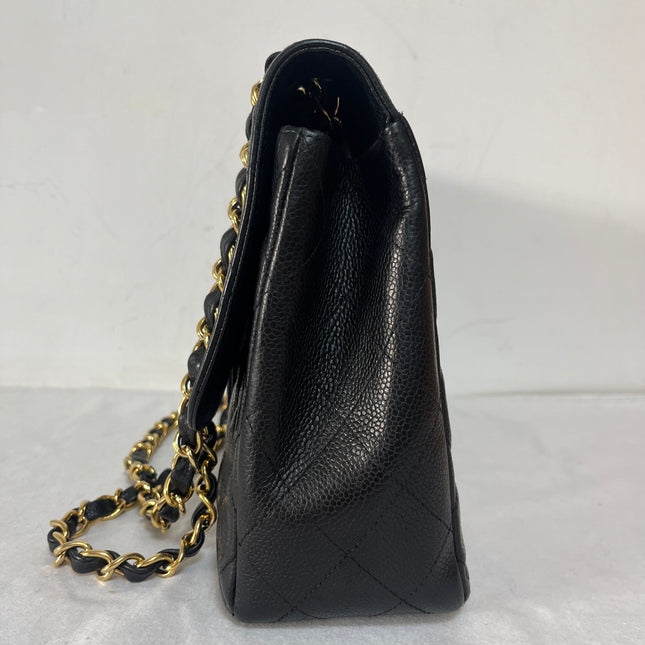 Chanel Classic Flap Jumbo 2008 Black Caviar Leather Single Flap 24k Gold Hardware