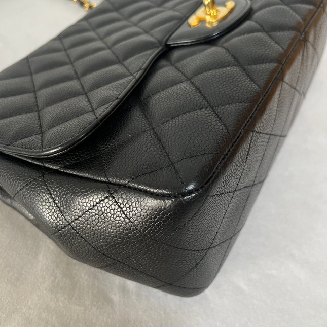 Chanel Classic Flap Jumbo 2008 Black Caviar Leather Single Flap 24k Gold Hardware