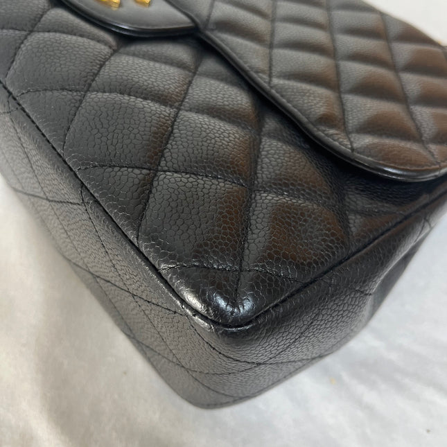 Chanel Classic Flap Jumbo 2008 Black Caviar Leather Single Flap 24k Gold Hardware