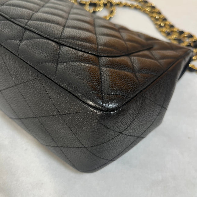 Chanel Classic Flap Jumbo 2008 Black Caviar Leather Single Flap 24k Gold Hardware
